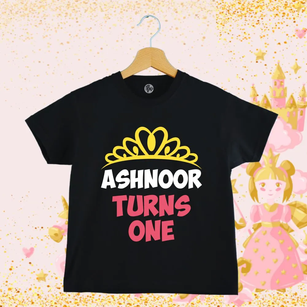 Custom Name Turns One First Birthday T-Shirt for Baby Girl