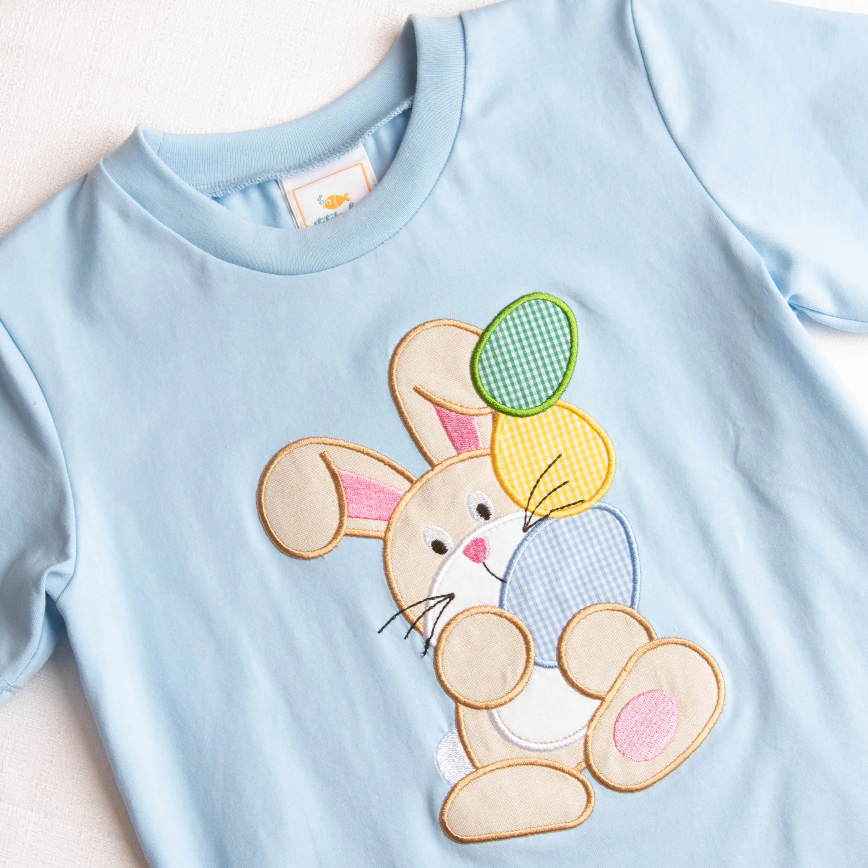 Egg-static Bunny Applique Shirt, Blue