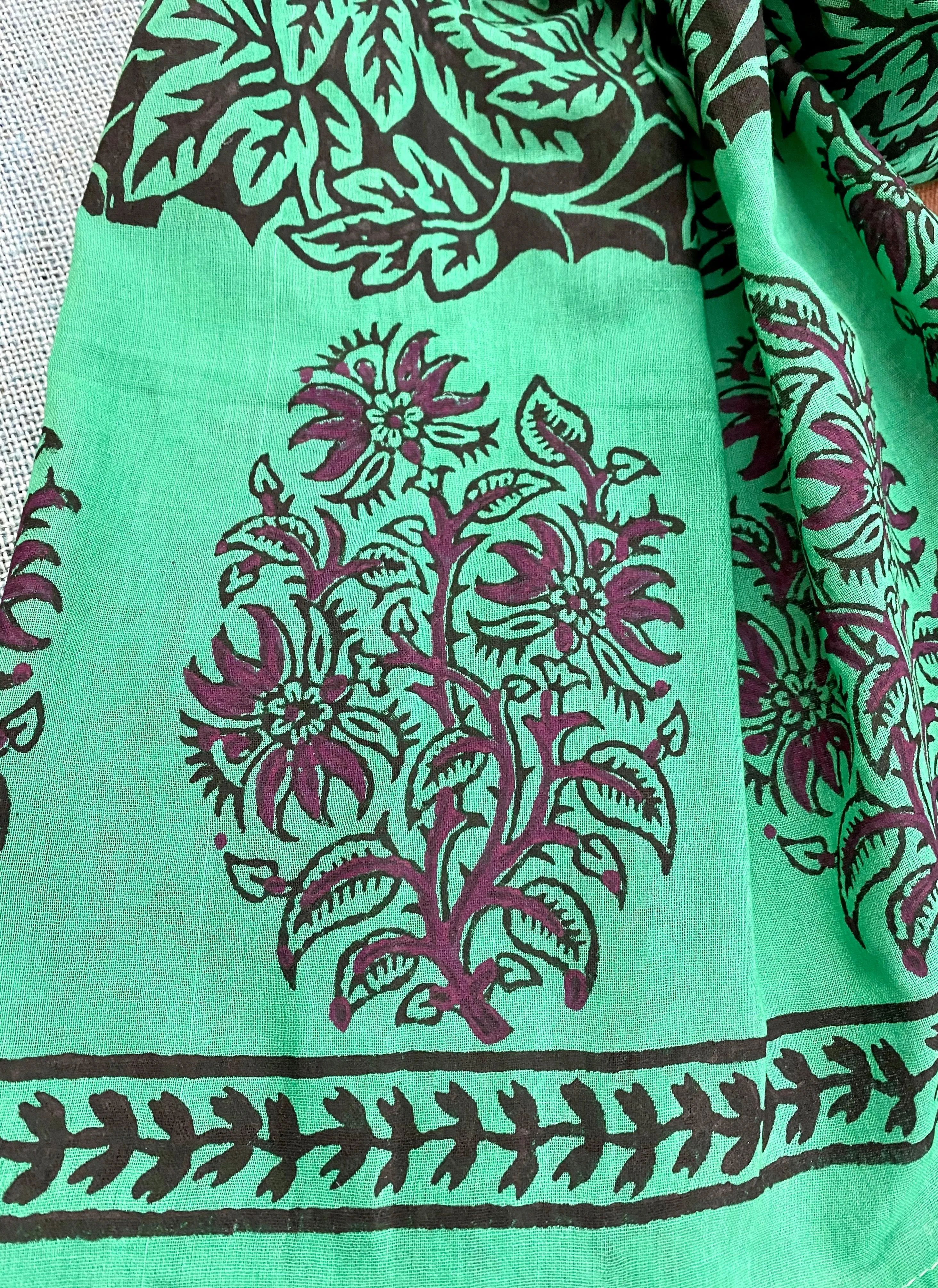 Emerald Forest Block Printed Muslin Scarf