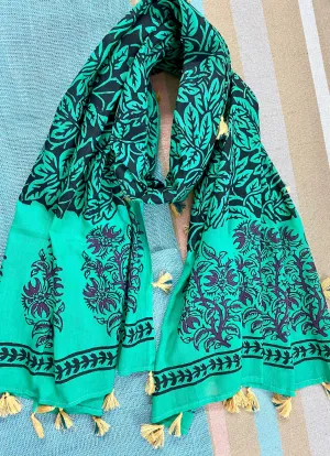 Emerald Forest Block Printed Muslin Scarf