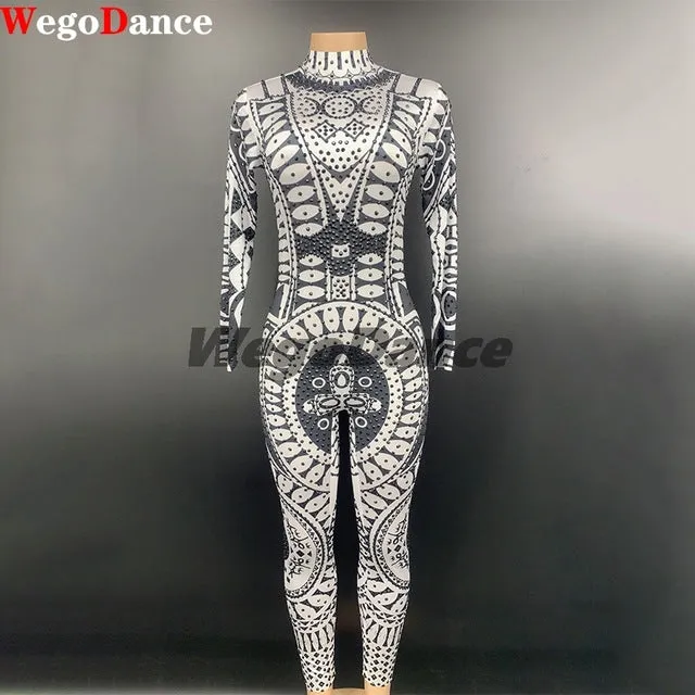 Fashion Rhinestones Jumpsuit Leggings Stretch Sexy Costume Women Nightclub Party Wear Dance Legging Fashion Rompers