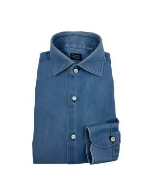 Finamore Light Blue Denim Cotton Shirt