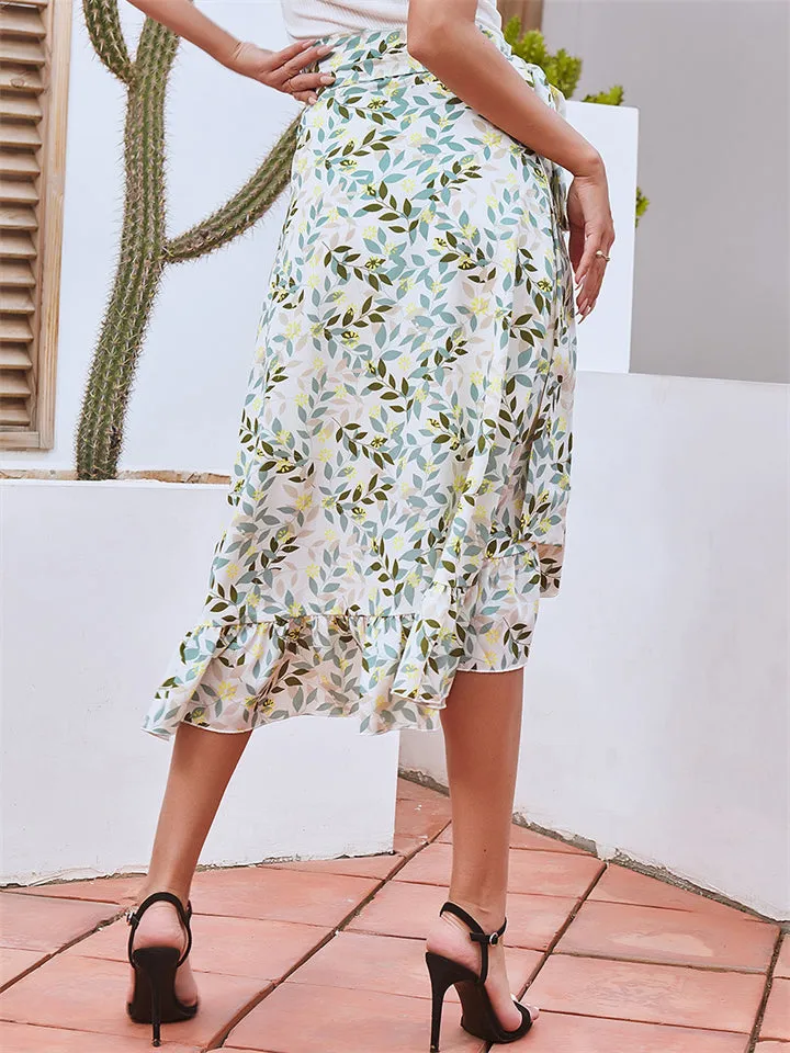 Floral Printed Irregular Hem Chiffon Skirts