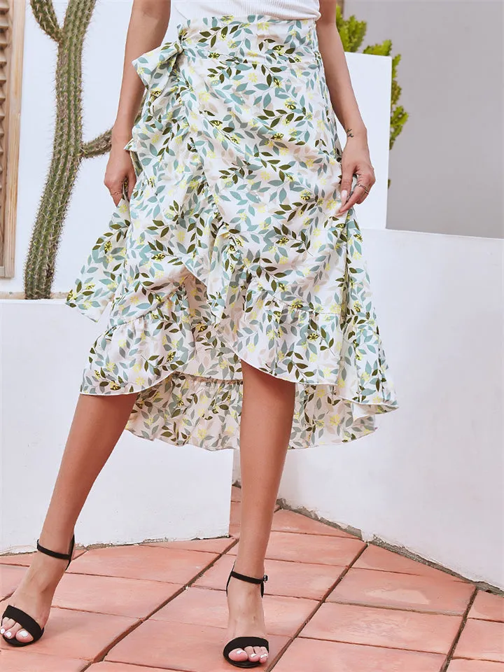 Floral Printed Irregular Hem Chiffon Skirts