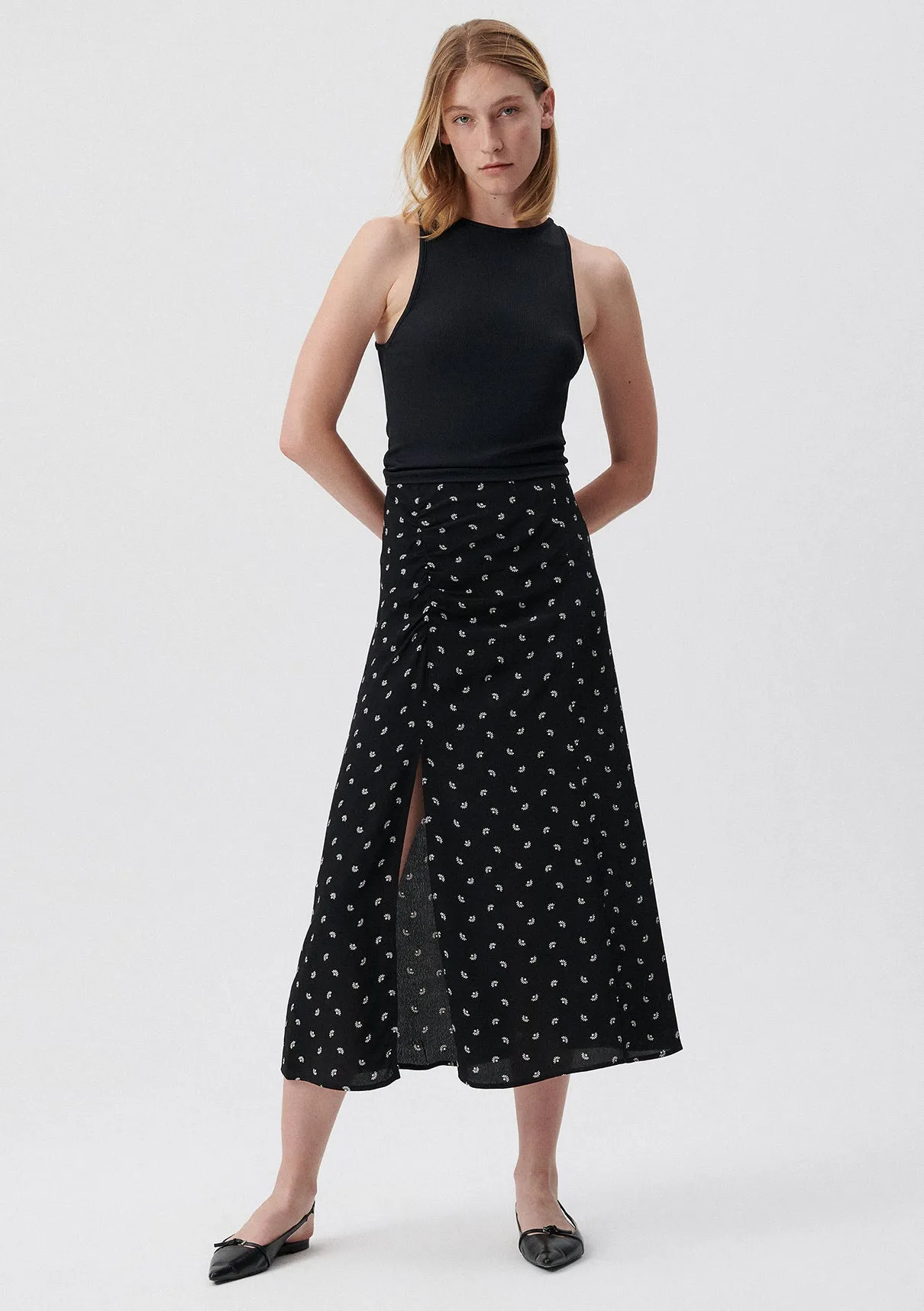 Flower Printed Black Skirt