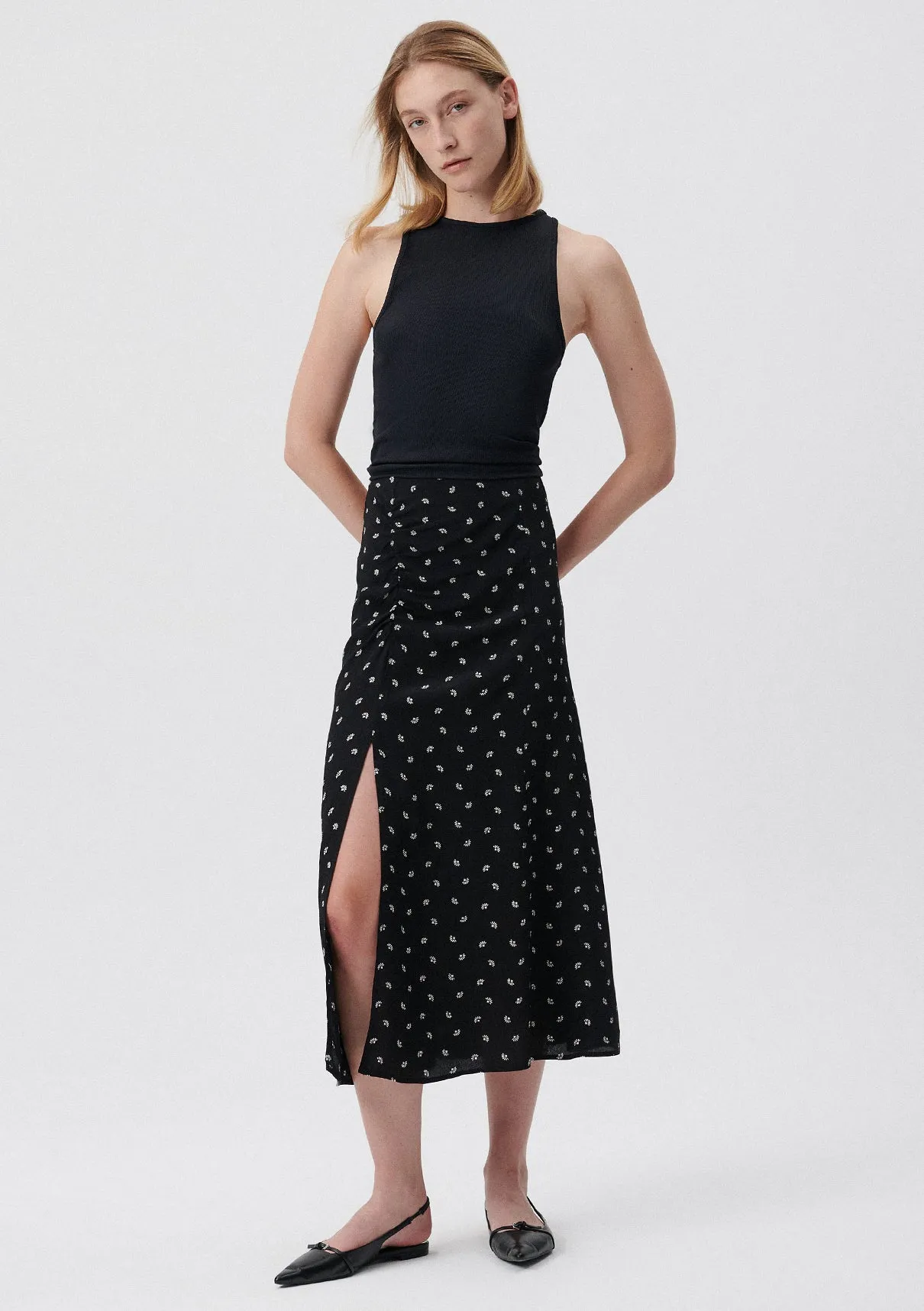 Flower Printed Black Skirt