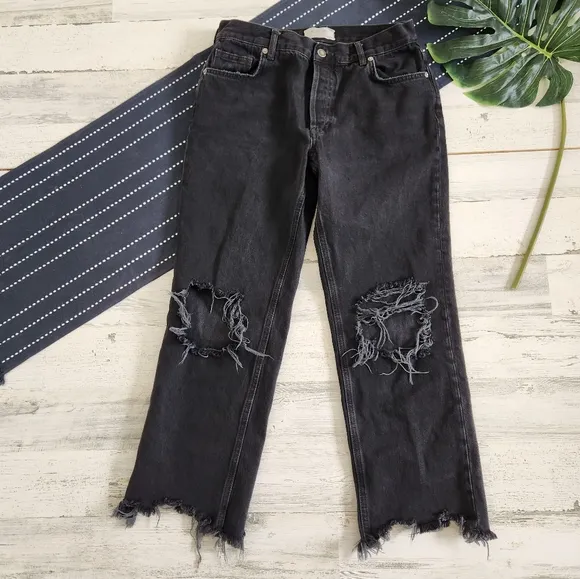 Free People We The Free Maggie Mid Rise Straight Leg Jeans Black Size 27