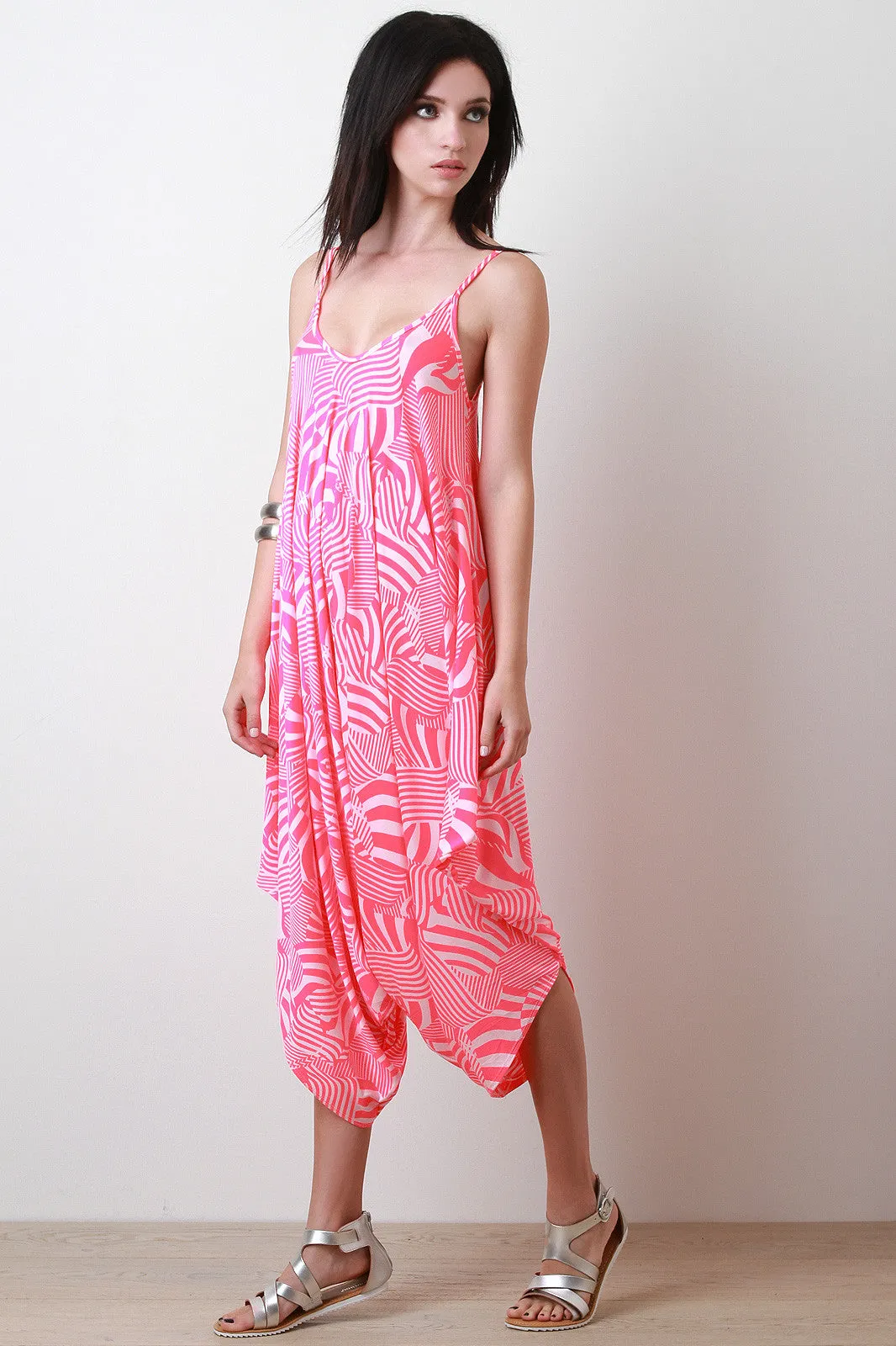 Geometric Oversized Spaghetti Strap Jumpsuit