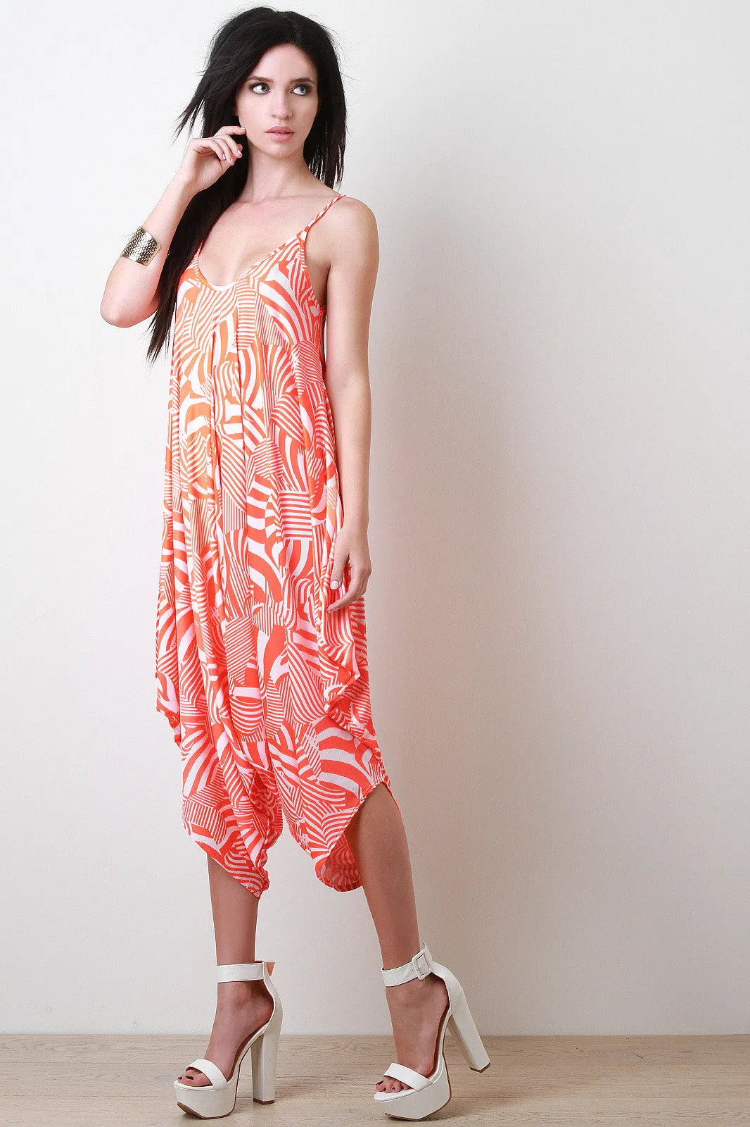 Geometric Oversized Spaghetti Strap Jumpsuit