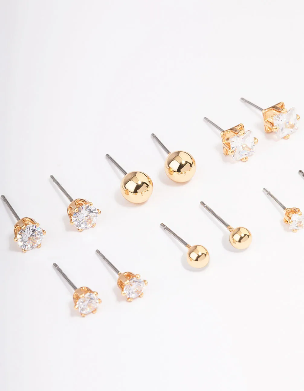 Gold Cubic Zirconia & Ball Stud Earrings 6-Pack