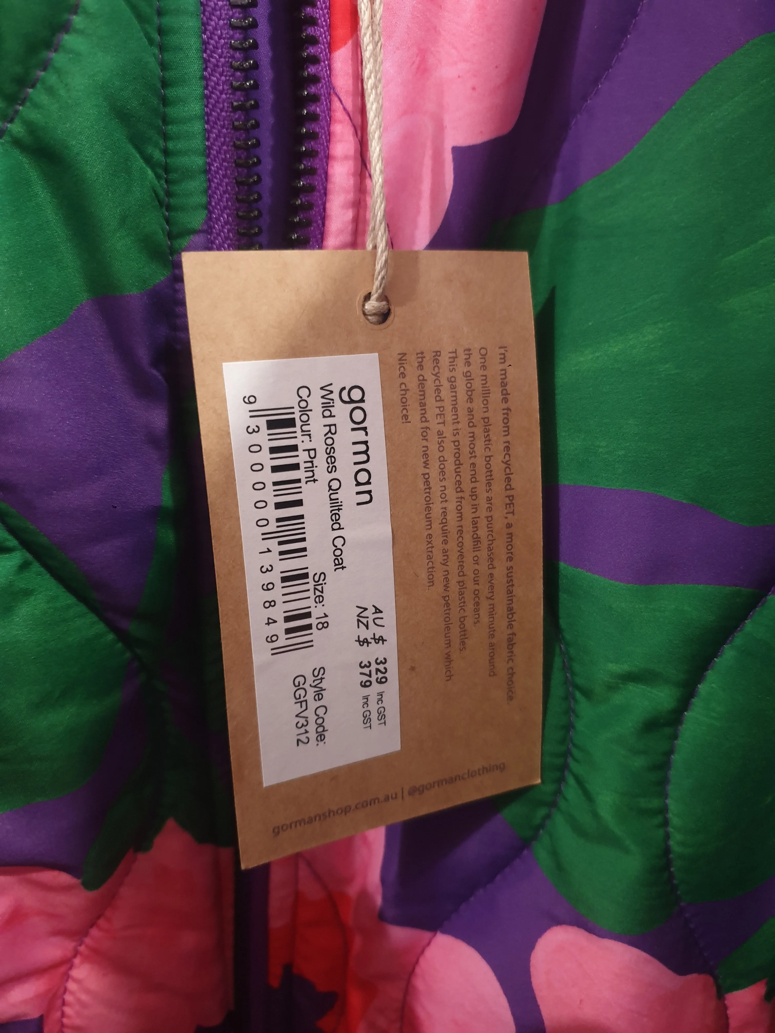 Gorman wild roses quilted coat size 18
