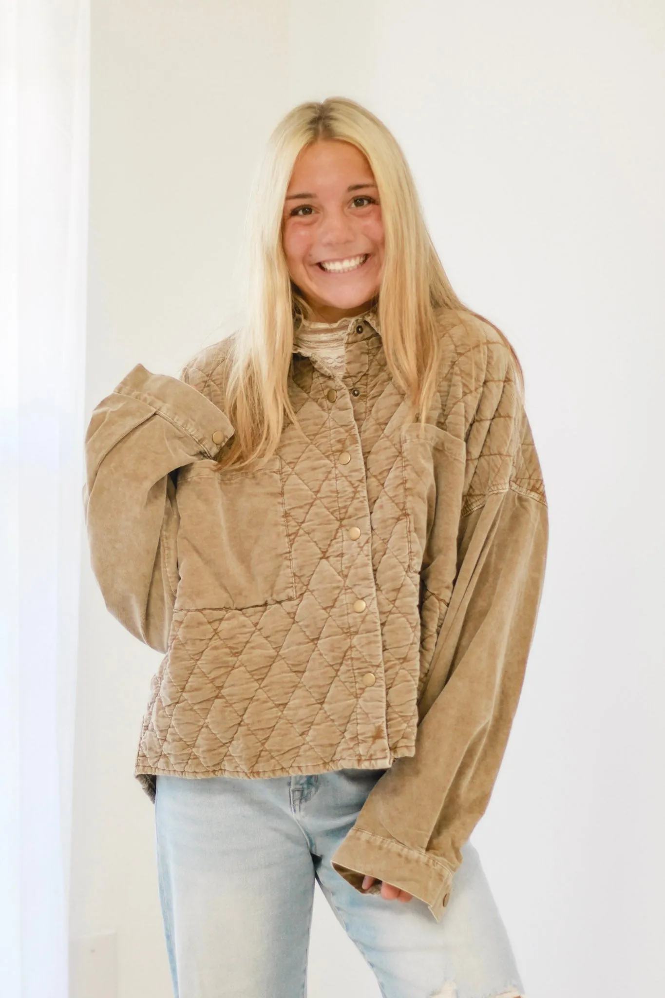 Grabbing a Coffee Mineral Wash Shacket by Oli & Hali
