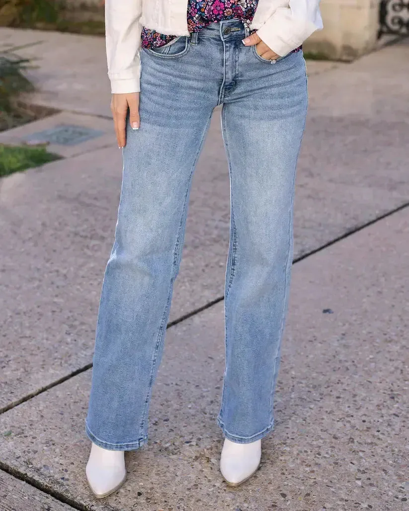Grace & Lace Wide Leg Premium Denim - Non Distressed Mid-Wash