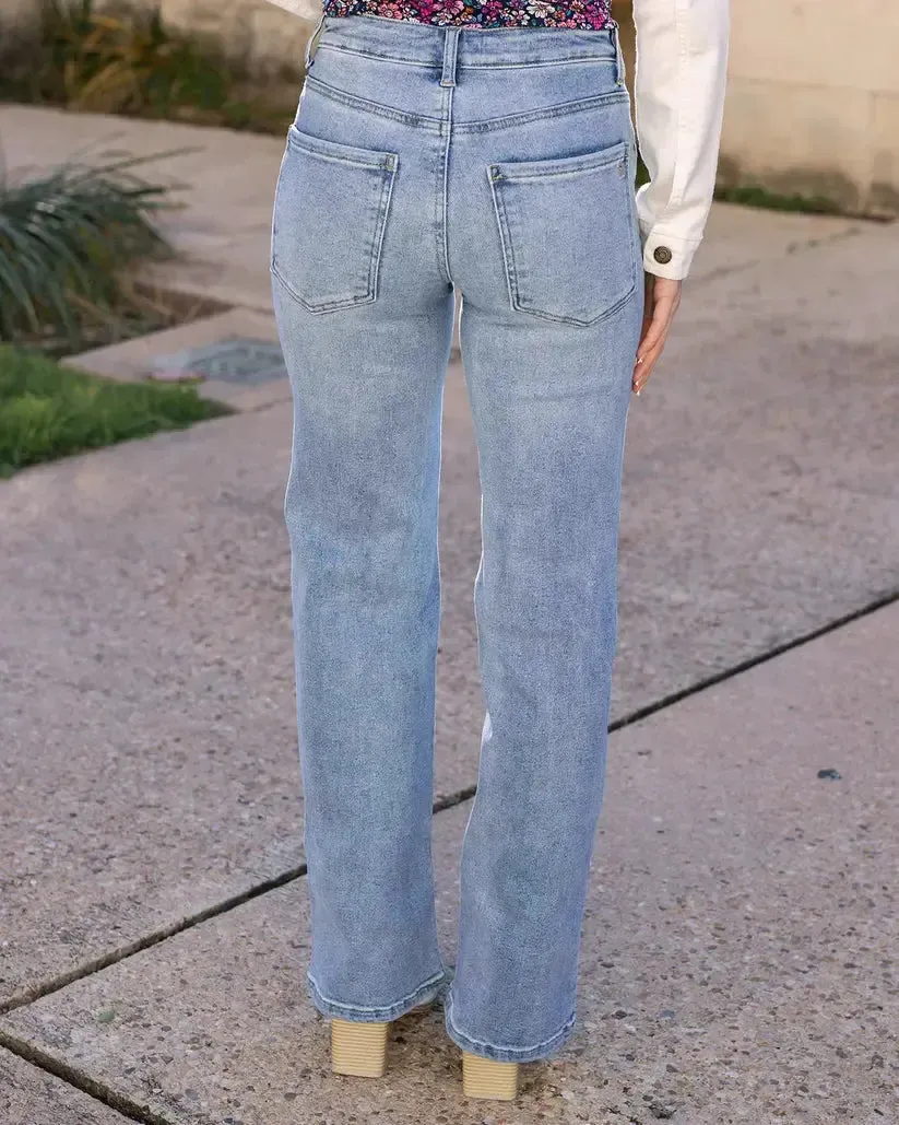 Grace & Lace Wide Leg Premium Denim - Non Distressed Mid-Wash
