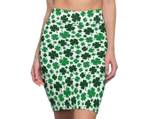 Green White Shamrock St Patricks Day Womens Pencil Skirt - Saiko Studio