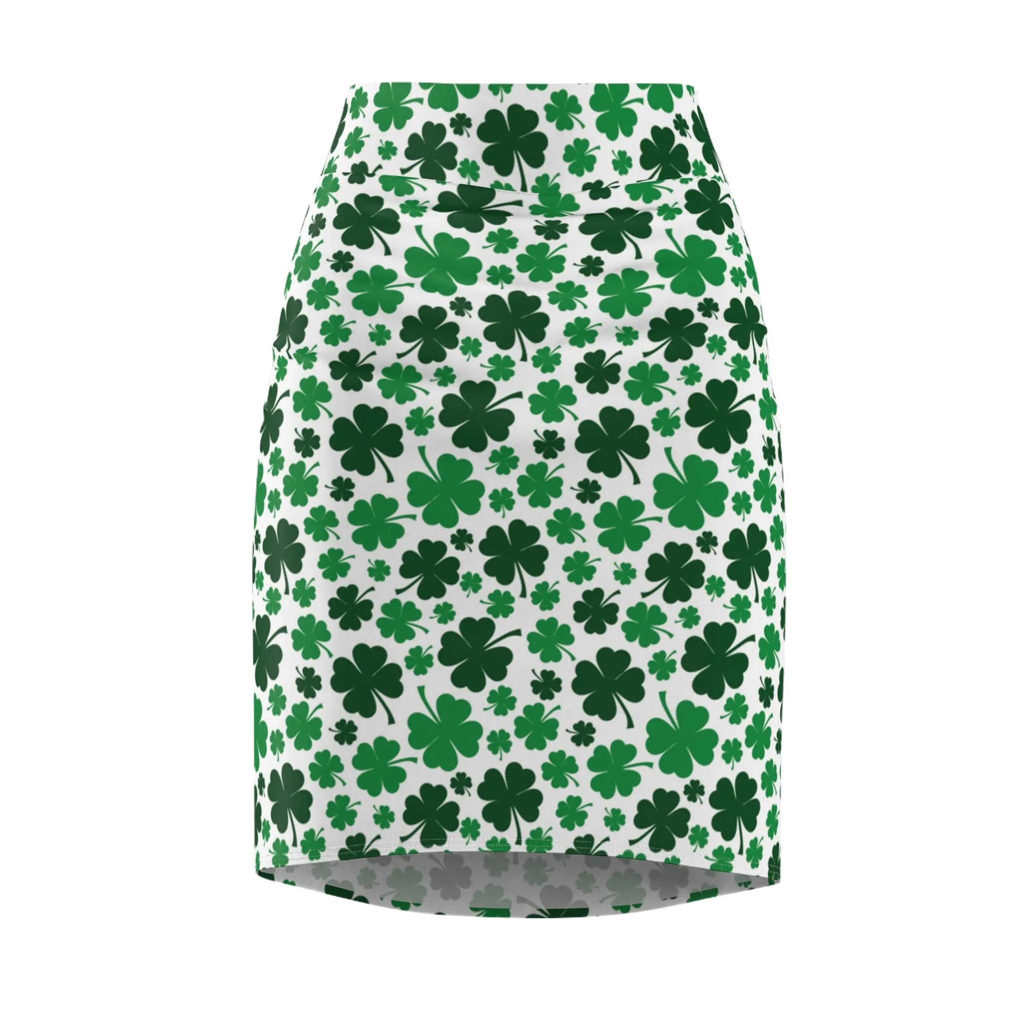 Green White Shamrock St Patricks Day Womens Pencil Skirt - Saiko Studio