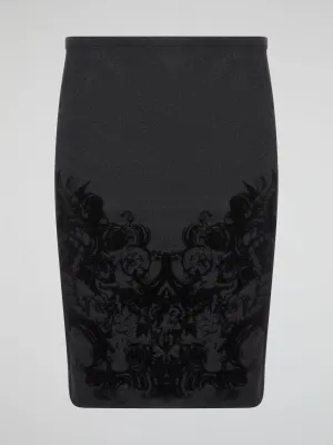 Grey Printed Pencil Skirt