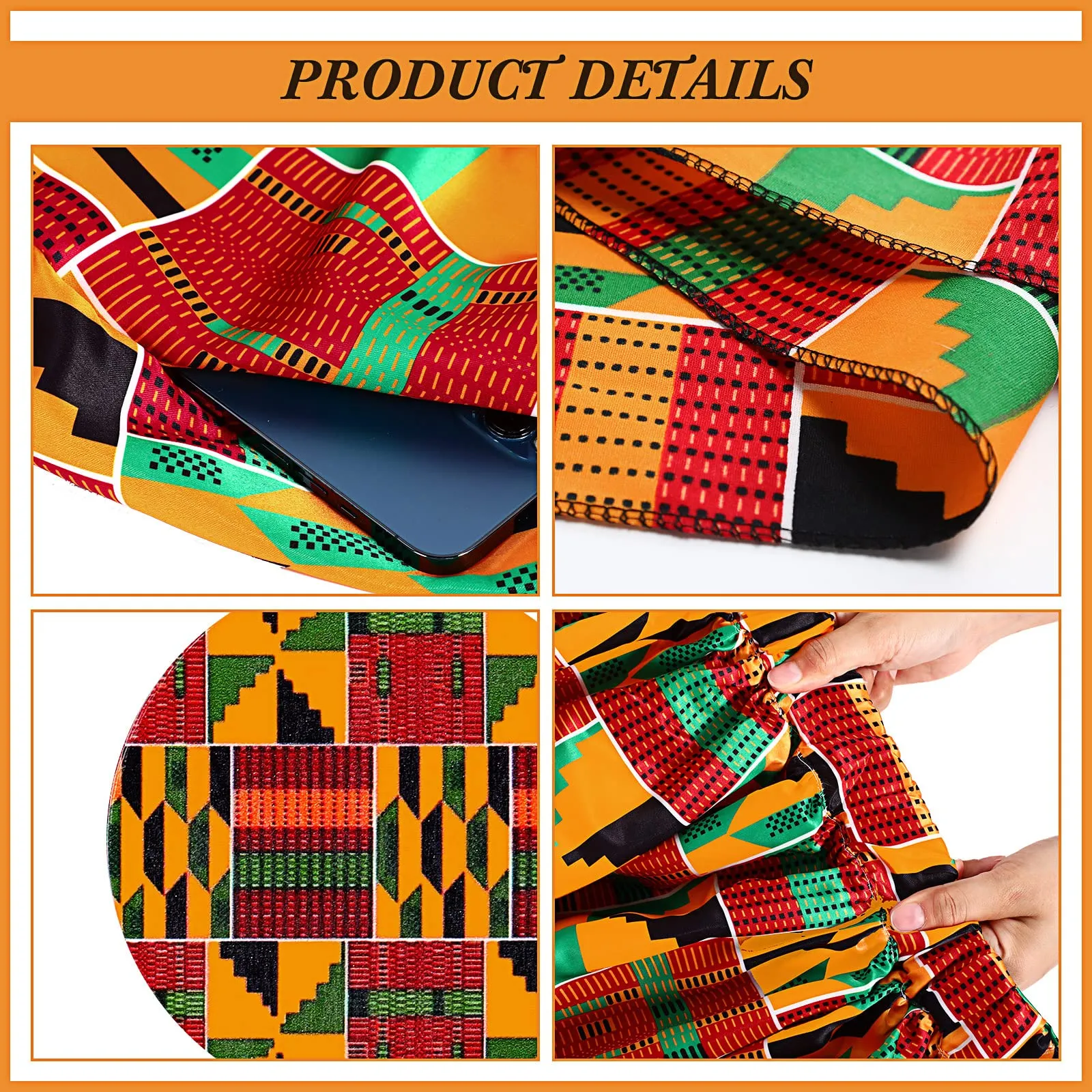 Haysandy 3 Pcs Women African Printed Maxi Skirt with Pockets Set Casual Stretch Head Wrap Scarf Drop Dangle Earrings (Classic Style,Large)