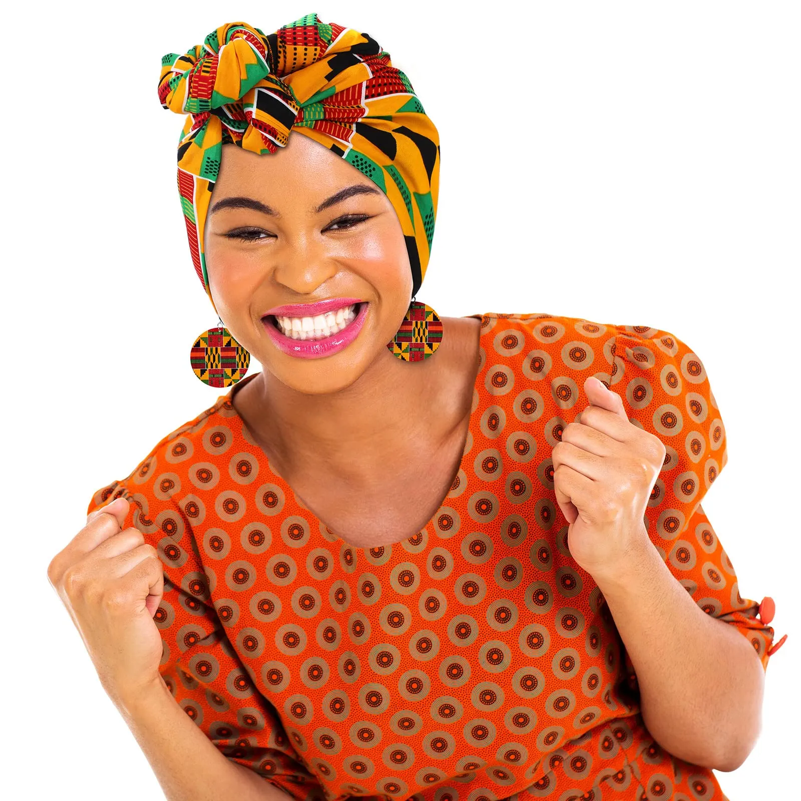 Haysandy 3 Pcs Women African Printed Maxi Skirt with Pockets Set Casual Stretch Head Wrap Scarf Drop Dangle Earrings (Classic Style,Large)