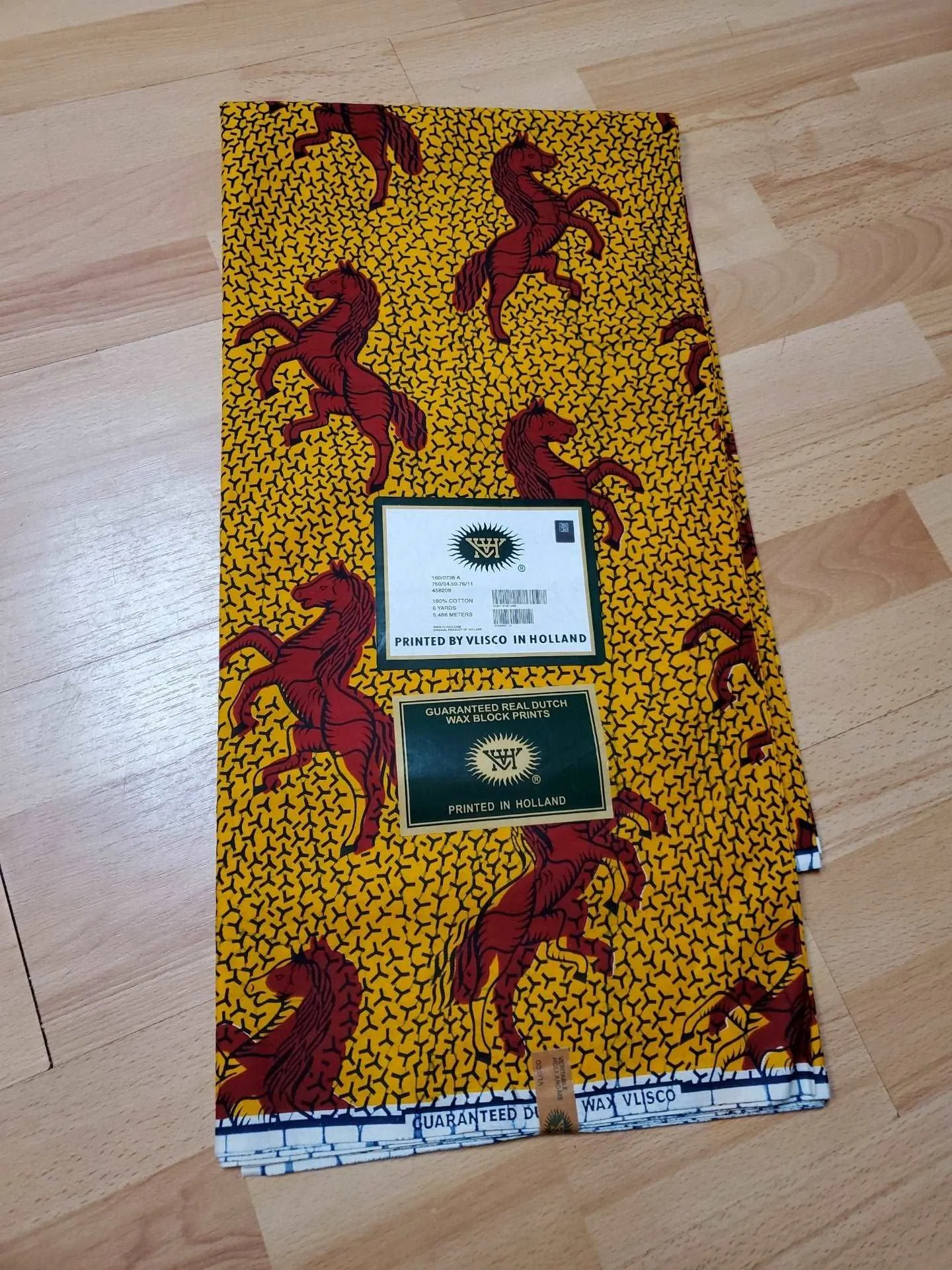 Horse Printed Design Original Ghana Fabrics - Yellow Color