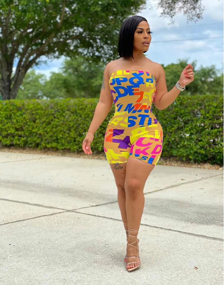 Hot stretch tube top letter print jumpsuit AY1121