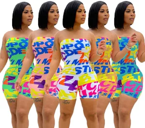 Hot stretch tube top letter print jumpsuit AY1121