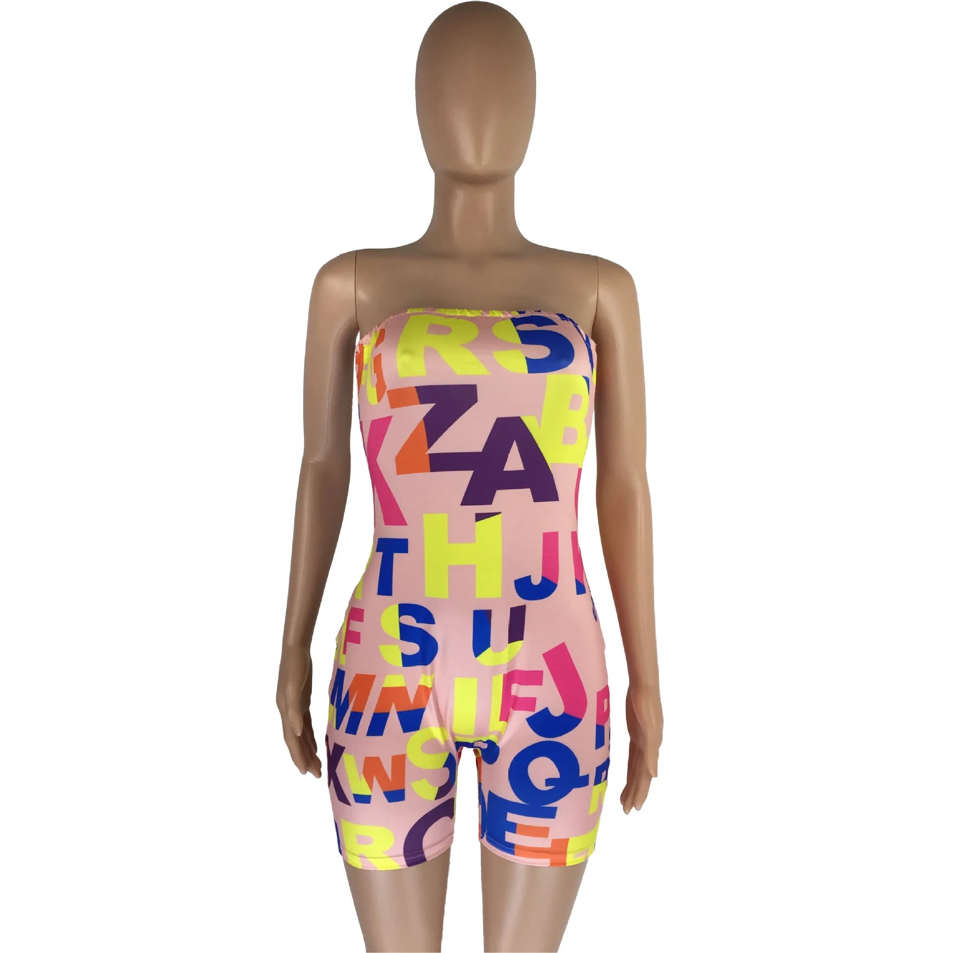 Hot stretch tube top letter print jumpsuit AY1121