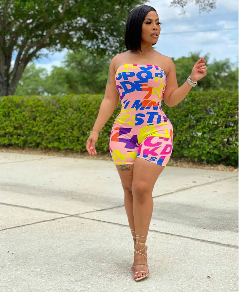 Hot stretch tube top letter print jumpsuit AY1121
