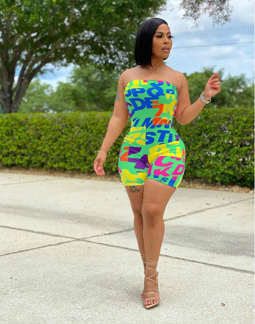 Hot stretch tube top letter print jumpsuit AY1121