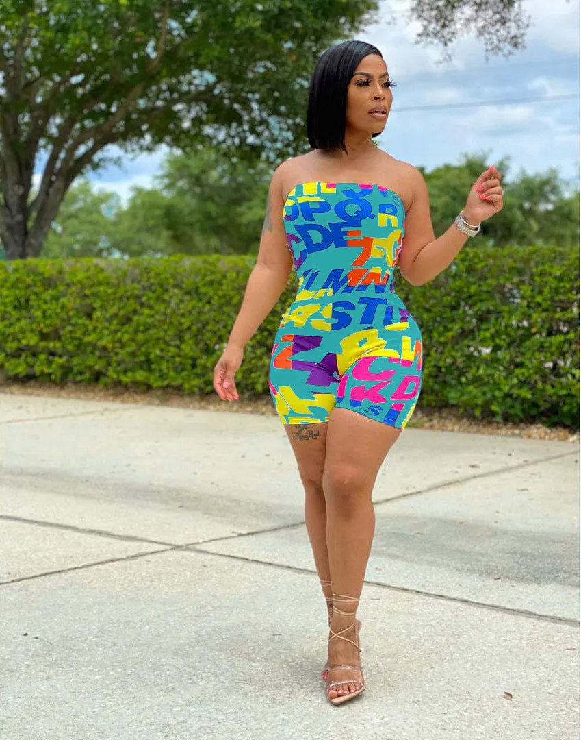 Hot stretch tube top letter print jumpsuit AY1121