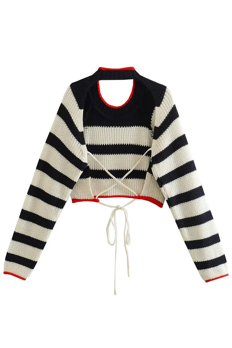 HWR1053 Striped Knit Crop Sweater