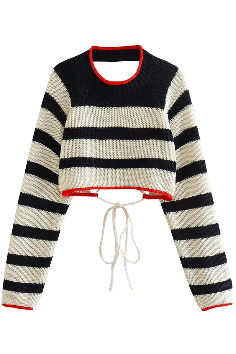 HWR1053 Striped Knit Crop Sweater