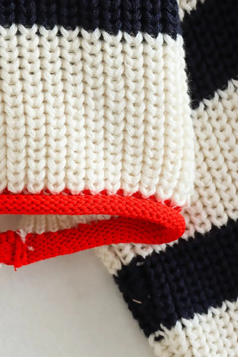 HWR1053 Striped Knit Crop Sweater