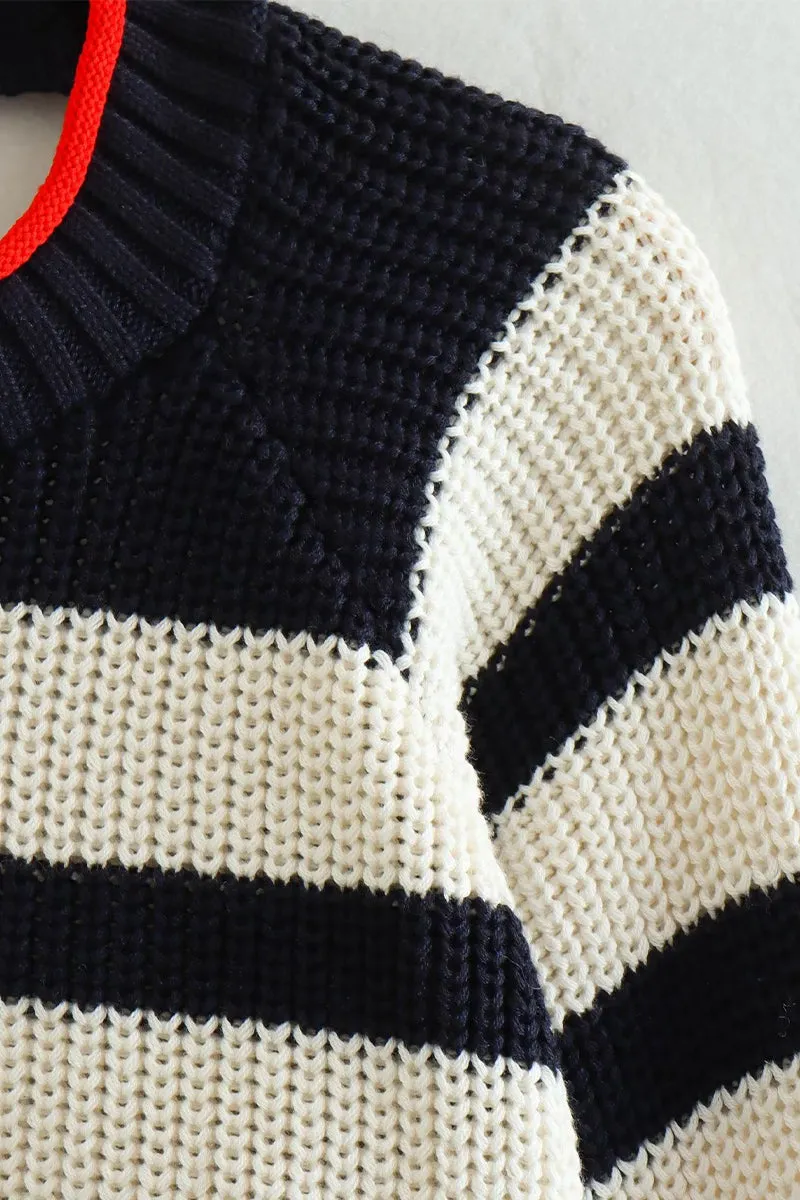 HWR1053 Striped Knit Crop Sweater