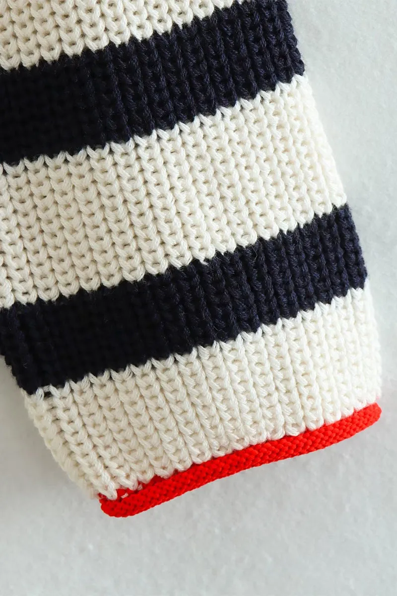 HWR1053 Striped Knit Crop Sweater