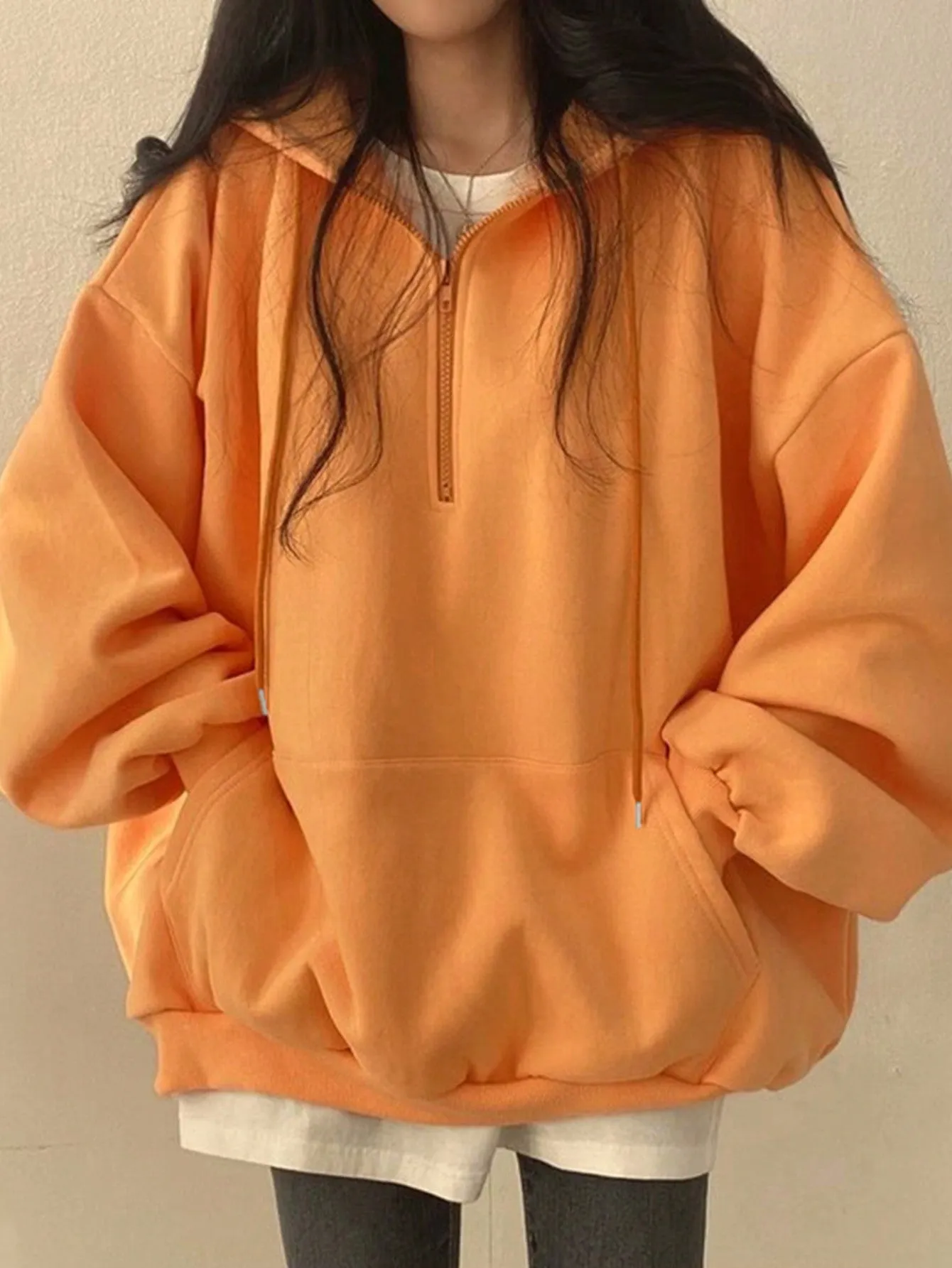 INAWLY Plain Color Zip Pocket Sweatshirt, Simple Fashion Casual Everyday, For Spring