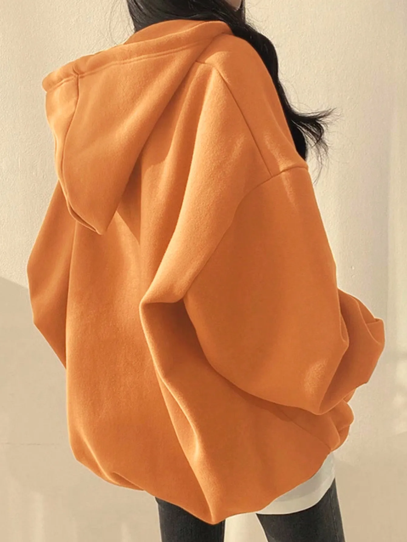 INAWLY Plain Color Zip Pocket Sweatshirt, Simple Fashion Casual Everyday, For Spring