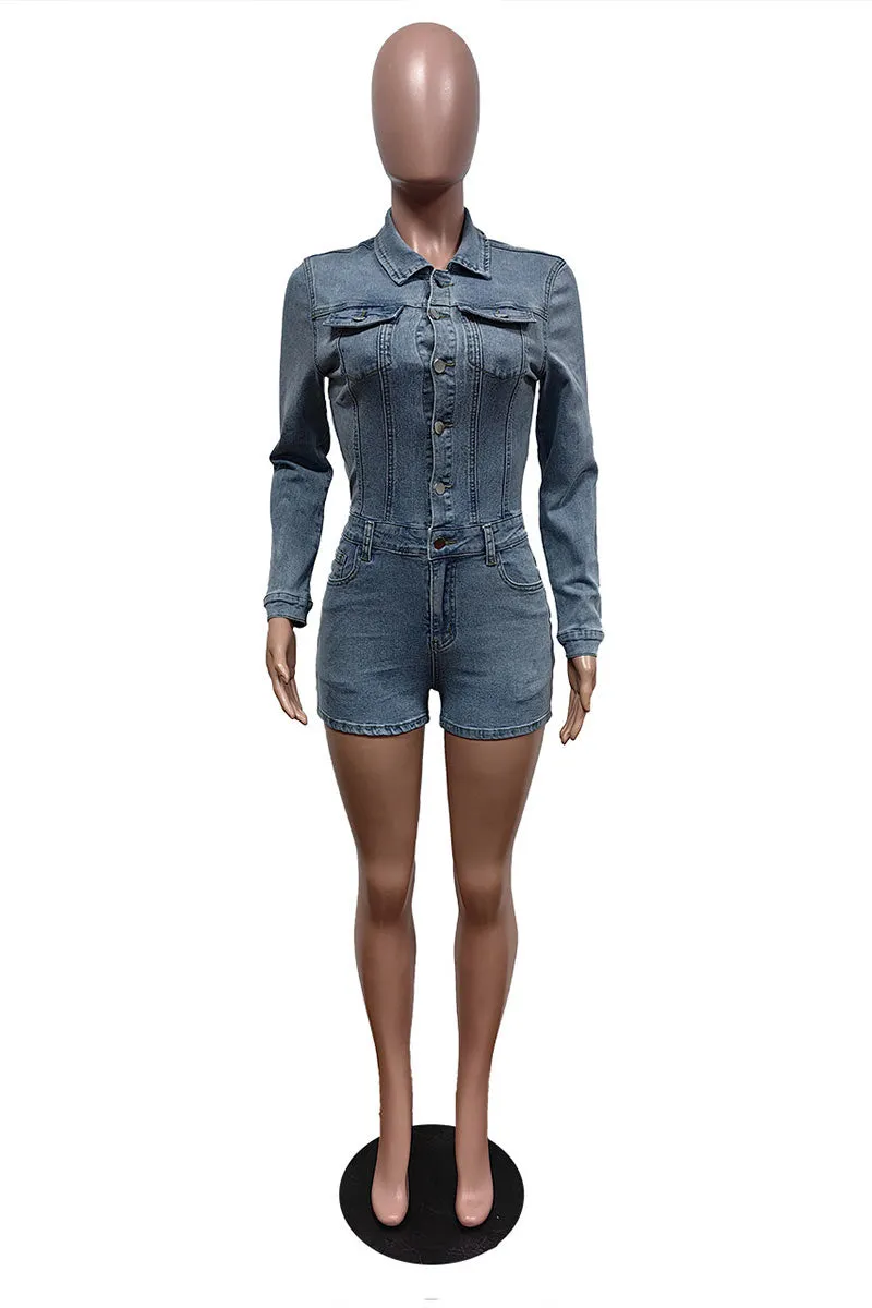 JJ0183 Stretch Denim Rompers