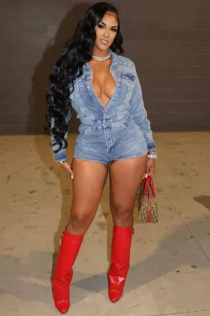 JJ0183 Stretch Denim Rompers