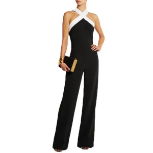 jumpsuits for women Playsuit overall Black white stitching women's sexy slim Halter Full Length pants coveralls Rompers
