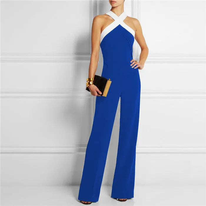 jumpsuits for women Playsuit overall Black white stitching women's sexy slim Halter Full Length pants coveralls Rompers