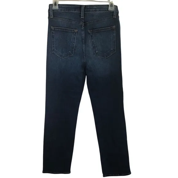 Just Black Denim Saturday Straight Leg Knee Slit Jeans Sz 26 Dark Blue High Rise