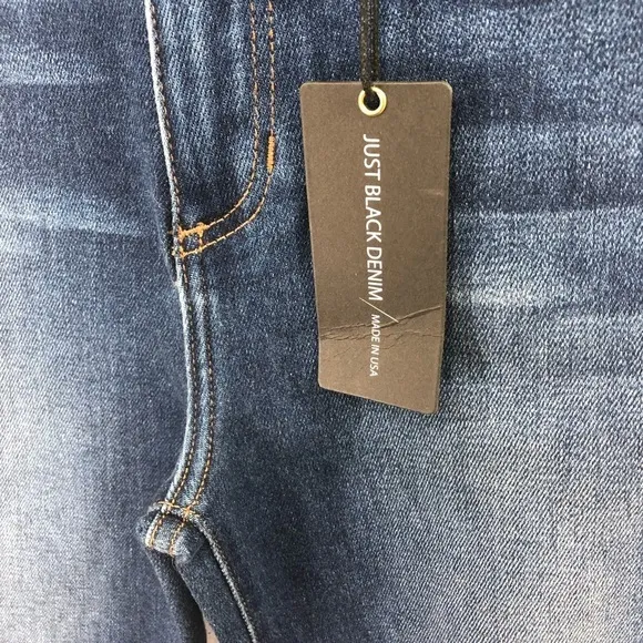 Just Black Denim Saturday Straight Leg Knee Slit Jeans Sz 26 Dark Blue High Rise