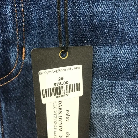 Just Black Denim Saturday Straight Leg Knee Slit Jeans Sz 26 Dark Blue High Rise