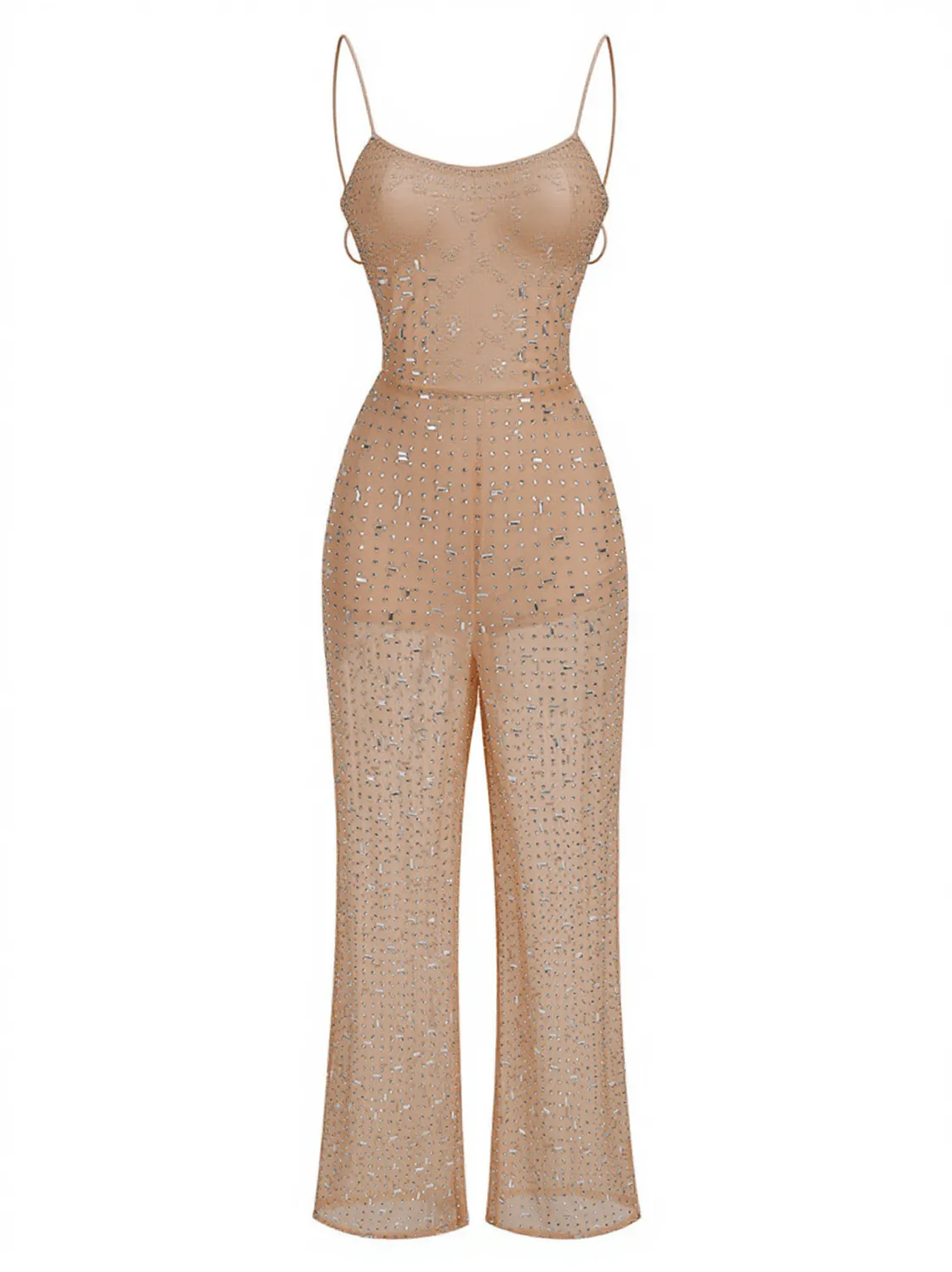Kacey Backless Embellished Mesh Jumpsuit