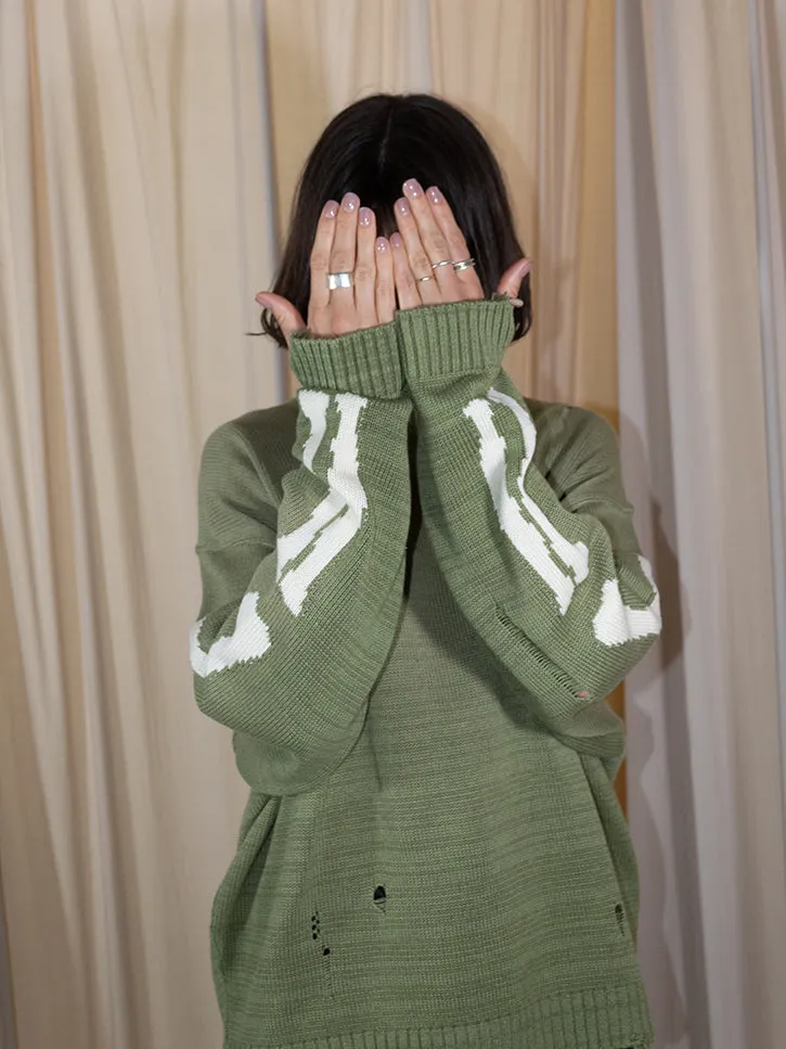 Kapital 5G Knit Bone Crew Sweater, Khaki
