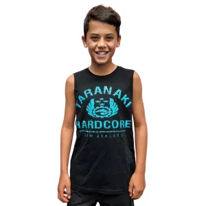 Kids Vintage Muscle Singlet - Black/Blue