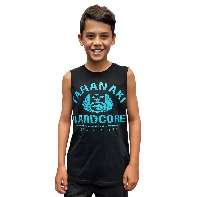 Kids Vintage Muscle Singlet - Black/Blue