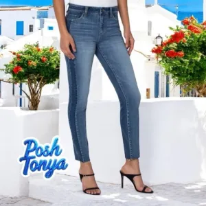 Kut From The Kloth Skinny Jeans Blocked Abby Ankle Frayed Hem Mid Rise, Size 10