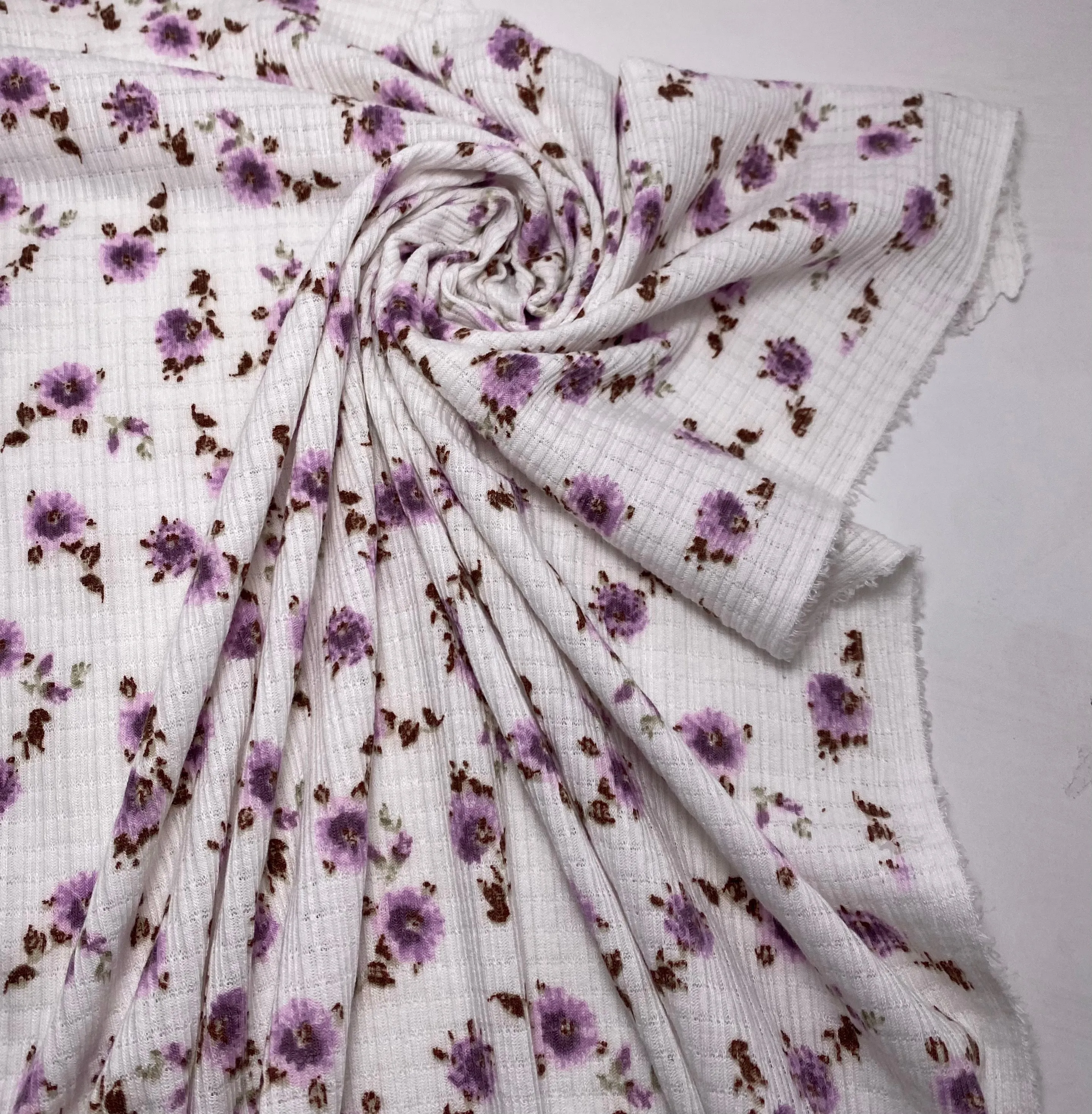 Lavender,Olive, and Ivory Floral Pointelle